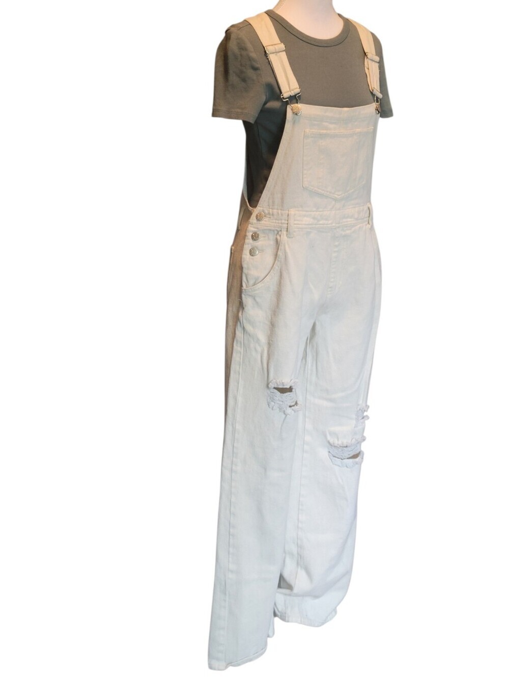 DESU Off White Distressed Denim Overalls - Picture 2 of 7